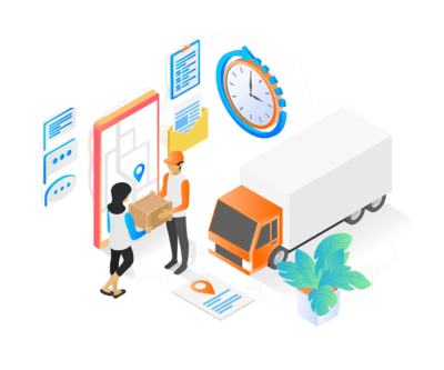 isometric style illustration delivery order with truck smartphone 20